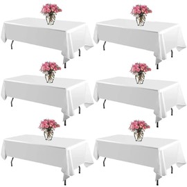 RAINISH 6 Pack White Table Cloth 60 x 102 Inch Polyester tablecloths for 6 Foot Rectangle Tables, Stain and Wrinkle Resistant Washable Fabric White Table Covers for Parties, Wedding, Banquet, Dining