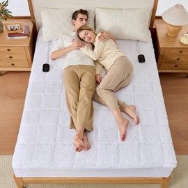 Bearhug Electric Heated Mattress Pads King Size 78”×80” Sherpa Bed Warmer with 16” Deep Pocket 10 Heat Settings 12-Hour Timer Machine Washable White