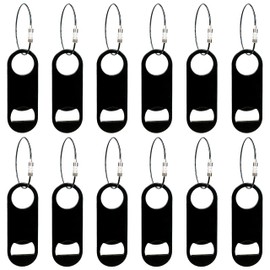 12 Pack Stainless Steel Flat Bottle Opener with Keychain, Black Mini Metal Flat Beer Bottle Opener, Heavy Duty Beer Bottle Opener for Bartender, Kitchen, Bar or Restaurant (Black)