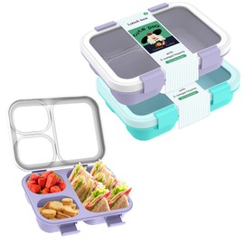 Bento Box, Meal Prep Container - 3 Compartment Food Container Waterproof & Stackable - Ideal for Office, Travel & On the Go (Purple & Blue)