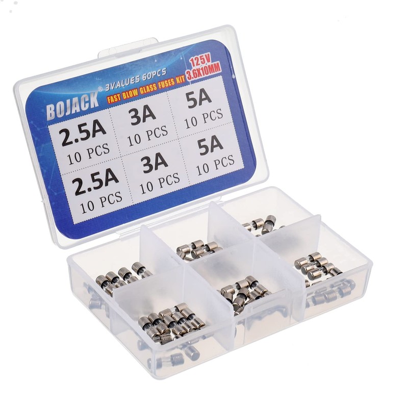 BOJACK Christmas Light Fuses Fast-Blow Glass Fuses Assortment Kit 3.6x10mm