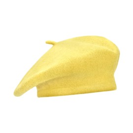 Gllutt Beret Hat Artist French Style Warm Thick Wool Solid Color for Women Girl (Banana Yellow)