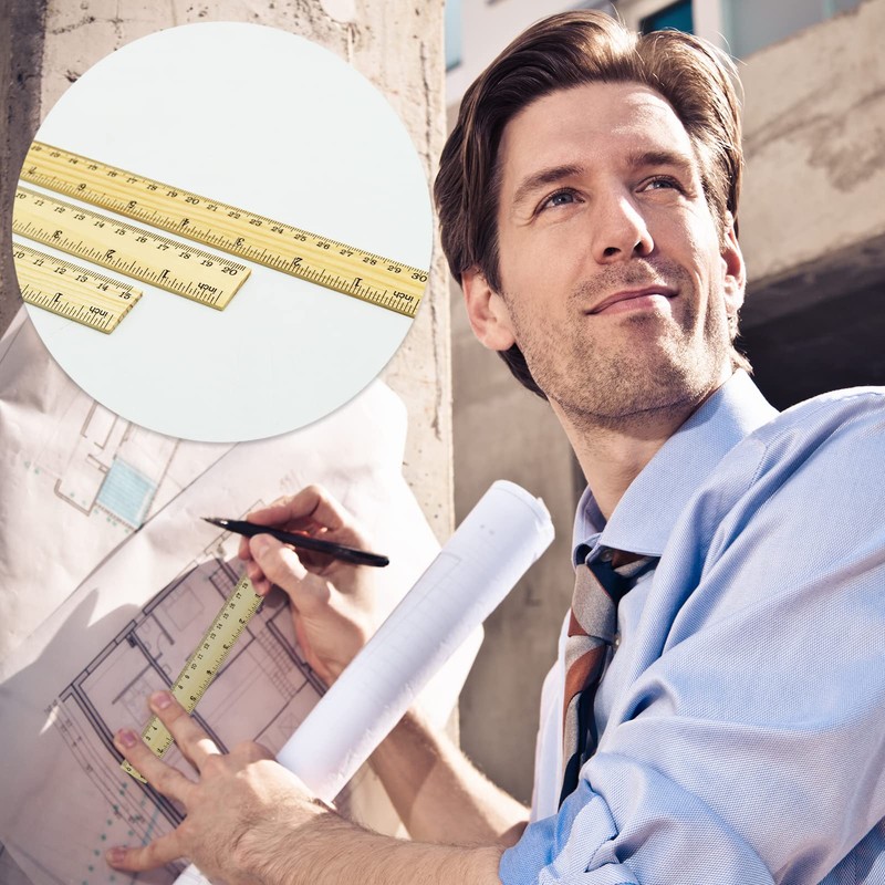 3 Pcs Ruler Wooden, 15cm 20cm 30cm Ruler