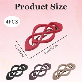 4Pcs Vintage French Barrette Clips, Flat Hair Claw Clips for Women, Strong Hold Hair Accessories, 4 Colors (Red, Deep Purple, Black, Khaki), Suitable for Thick Hair, Office, Party, Travel