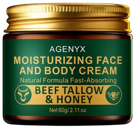 Crema de ternera para la piel con miel – Crema hidratante natural facial y corporal para mujeres y hombres, sarga alimentada con pasto y bálsamo de miel, sarga de res antienvejecimiento para hidratación facial y corporal