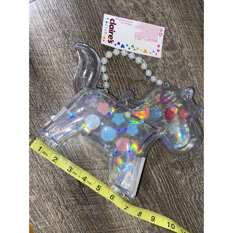 Claire’s Girls clear Glitter Pearl unicorn makeup purse Bag cosmetic