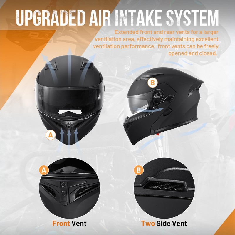 OUMURS DOT Motorcycle Full Face Helmet, Modular Flip-Up Dual Visor