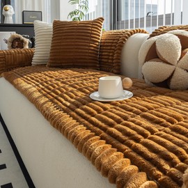 MDSASFD Sofa Couch Cover, Sofa Covers for Dogs Washable, Non-Slip Striped Sofa Slipcovers for Sectional Sofa, Sofa Cover Furniture Protector for L Shaped(Light Brown, 27.6"x 59")