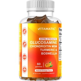 Vitamatic Extra Strength Glucosamine Chondroitin Gummies with MSM, Turmeric, & Boswellia - Joint Support - 60 Pectin Based Gummies Supplement