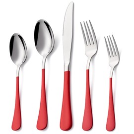 Lekoton 20 Piece Red 18/0 Flatware Utensil Set for 4, Include Dinner Knife,Dinner Forks,Dinner Spoons,Salad Forks,Teaspoons,Silverware Set for 4, Dishwasher Safe