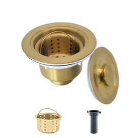Yutong Kitchen Sink Drain Strainer, 4.5 Inch Sink Strainer with Removable Deep Waste Basket Strainer Assembly Sealing Lid, Stainless Steel and PP (Gold)