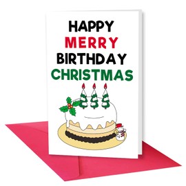 Ygyhiey Merry Christmas Birthday Card for Women Men, Funny December Christmas Cards Gifts for Anyone, Happy Birthday Card for Best Friend, Xmas Birthday Card with Envelope