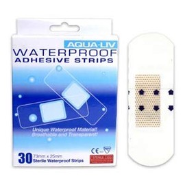 AQUA-LIV TRANSPARENT WATERPROOF STRIPS W/PAD 7.3X2.5CM 30/BX