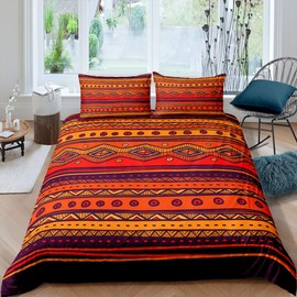 Bohemian Duvet Cover Set Hippie Boho Style Comforter Cover for Kids Boys Girls Southwestern Geometric Patterns Bedding Indian Exotic Quilt Cover Vintage Stripe Room Decor 2Pcs Bedclothes Single Size