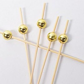 Cocktail Sticks 100 Counts Wooden Toothpicks Party Supplies Frill Finger Food Fruits Sandwich Nibbles - Gold Pearls