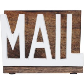DEALS FOR THE DAY - Wooden with Metal Mail Holder, White color Document & Mail Organizer Letter Card Holder For Desktop, Home, Office, Counter Organizer Mail Sorter Home Décor (White) by ABHANDICRAFTS