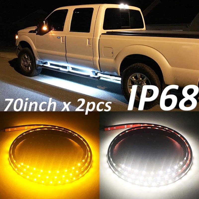 2pcs Running Board LED Lights 800LM White Amber 12V to