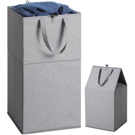 SOLEDI Large Collapsible Laundry Basket with Extended Handles, Freestanding Strong Transformable Laundry Hamper, Easy to Carry, Clothes hamper for for Laundry, Bedroom, Dorm（75L,Grey）