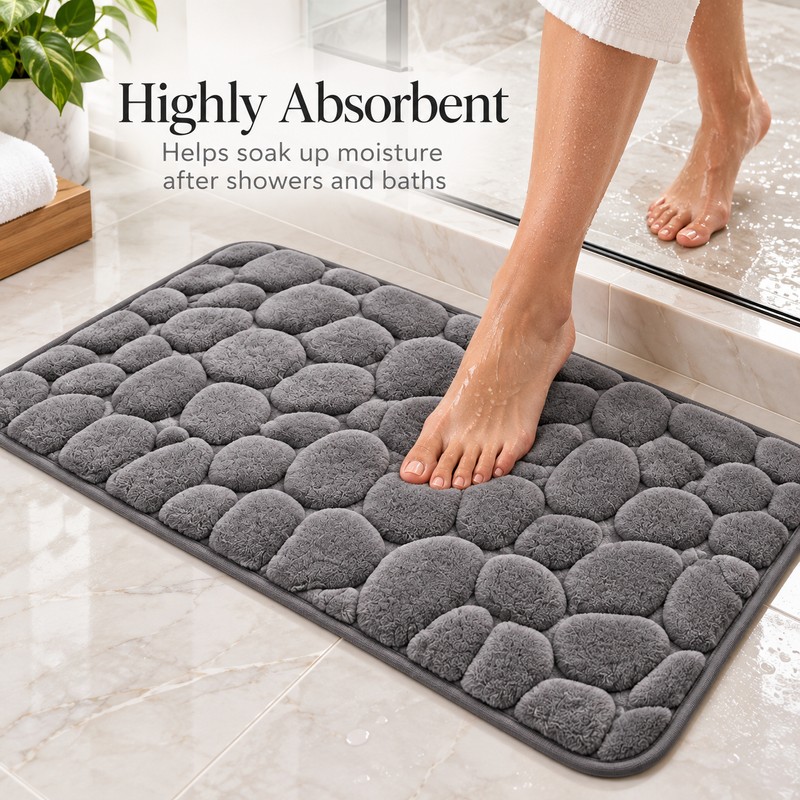 3D Cobblestone Embossed Bathroom Mat Quick Dry Absorbent Floor Rug