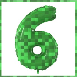 40 Inch Giant Green Pixel Miner Theme Number Foil Balloons Large MIning Number 6 Balloons Party Balloons Birthday Party Decorations Supplies Number 0-9 Available for Kids' Birthday Anniversary Party