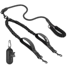 SlowTon Double Dog Leash No Tangle - 360° Swivel Heavy Duty Reflective Lead with Two Padded Handles Dual Dog Splitter, Comfortable Shock Absorbing Walking Training for 2 Large Dogs (25-150 lbs)