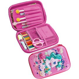 Gxdamxz Pencil Case Girls 3D Pencil Case Lock Unicorn Children School Pencil Case Pencil Case Pencil Case, pink, Modern