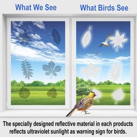 Haohai 48 PCS Large Size Anti-Collision Window Clings, Assorted Leaf Shapes Glass Decal, Window Decal to Prevent People and Bird Strikes on Window Glass