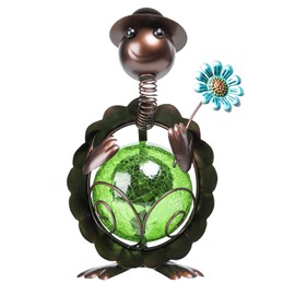 MUMTOP Turtle Garden Decor, Turtle Solar Lights Outdoor Decorative Waterproof with Crackle Glass Globe and Flower Yard Ornaments for Tabletop Outside Garden Lawn Outside Porch Home Decorations