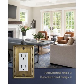 ZILLSEA Metal Wall Plates, Switch Plates and Outlet Covers, Decorative Pearl Design (1 Decorator 2PK, Antique Brass)