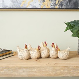 Deco 79 Polystone Chicken Sculpture with Gold Heads, 15" x 5" x 5", Beige