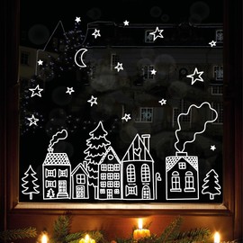 Reusable Window Sticker Christmas Winter City Skyline 1st A4 Sheet