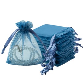 QIANF 20 Pcs Navy Small Organza Bags 3X4 inch for Wedding Favors with Drawstring, Mini Mesh Gift Bags Jewelry Pouch for Candy Bridal Shower Party Favor Baby Shower Christmas
