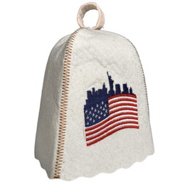 HatynkaUA Sauna Hat for Men - Traditional Finnish Sheep's Wool Felt Banya Hat - American Flag White, X-Large