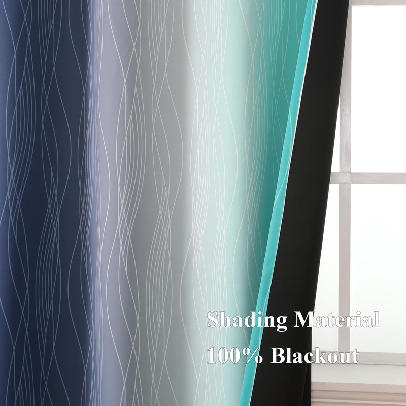 Estelar Textiler Navy Blue and Teal Blackout Curtains 72 Inch
