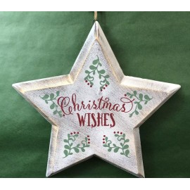 Maker's Holiday 16" Star Shaped "Christmas Wishes" Holiday Wood Sign Winter Wall Decor NEW w Tag