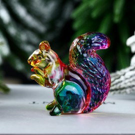 Crystal Glass Squirrel Figurine Colorful Squirrel Decor Statue Cute Animal Ornament Handmade Sculpture for Home Decor