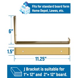 LEOPO 12 inch Shelf Bracket for DIY Floating Shelf, 1/5 inch Thick Heavy Duty Bracket, 6 Pack, Golden