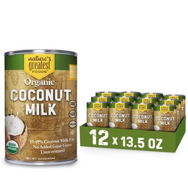 Nature's Greatest Foods Organic Coconut Milk - 13.5 oz, No Guar Gum, No Preservatives Gluten-Free, Vegan and Kosher - 17-19% Coconut Milk Fat, Unsweetened (12-Pack)