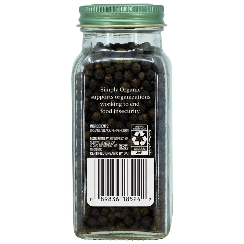 Simply Organic Whole Black Peppercorns, 2.65 Oz