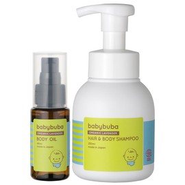 Babybuba Baby Skin Care [Baby Organic Oil & Shampoo] Baby Oil Moisturizing & Baby Shampoo Foam Type Baby Massage Made in Japan, Full Body Relaxing Effect (0 Months)