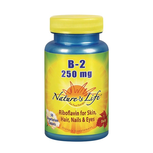 Nature's Life Vitamin B-2, 250 | Riboflavin for Skin, Hair, Nails and Metabolism Support | Non-GMO, 50 VegCaps