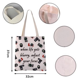 VAMSII When Life Gets Blurry Adjust Your Focus Photography Tote Bag Photographer Gifts Camera Themed Bag Camera Lover Gifts (your focus tote)