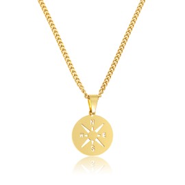 Made by Nami Herren Halskette mit Anhänger aus Edelstahl - Handmade Gold-Kette mit Kreuz-Anhänger - Coole Herren-Kette mit Anhänger (Gold Kompass)