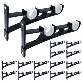 KOLAKO Curtain Rod Brackets, 16 Pack Heavy Duty Double Curtain Rod Holders for 1 Inch Rods Black Outdoor Decorative Curtain Rod Wall Hooks Hardware Hangers for Drapes