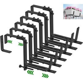 HFHOME 6PCS Adjustable Planter Box Brackets, Brackets for Window Boxes Planters Hanging Flower Box Holders, Heavy Duty Wall Mount Holder for Windowsills, Garden, Fences, and Balcony - Black