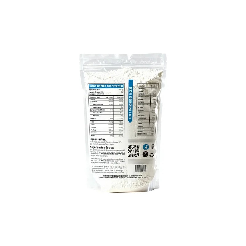 Proteína Whey Concentrada 80% Holix Lab 1kg Sin Sabor