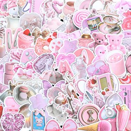 100 Pcs Cute Coquette Stickers Pink Coquette Aesthetic Stickers Waterproof Vinyl Stickers Gentle Ballet Style Graffiti Sticker Pink Decal for Water Bottles, Phone Cases, Coquette Room Decor Vintage