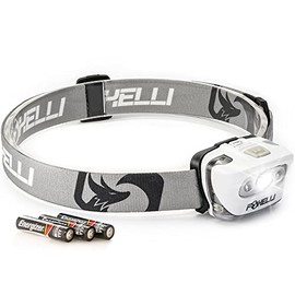 Foxelli LED Headlamp Flashlight for Adults & Kids, Camping, Hiking, Running, Outdoor Head Lamp with Red Light, Lightweight Waterproof Head Light with Adjustable Headband, 3 AAA Batteries Included