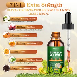 7-in-1 Soursop Bitters Liquid, Soursop Oil with Sea Moss & Turmeric & Vitamin, Soursop Multivitamin Liquid Drops for Immune & Digestive & Cell Support, Sugar-Free | Non-GMO | Vegan 2 Fl oz Pineapple