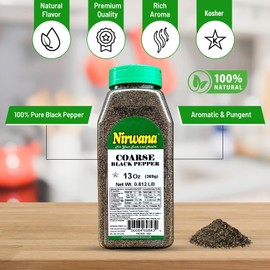 Coarse Black Pepper – Premium Grade Peppercorns for Grinder Refill, Bold Flavor for Cooking, Marinades & Seasoning – Perfect for Salt and Pepper Grinder Jar By Nirwana - 13 oz